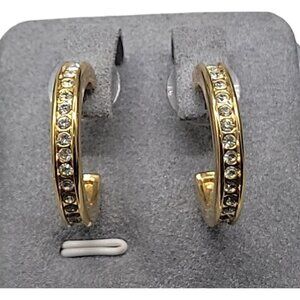 Nolan Miller Crystal Hoop Earrings Gold Plated 7.5" Round China .16" Thick